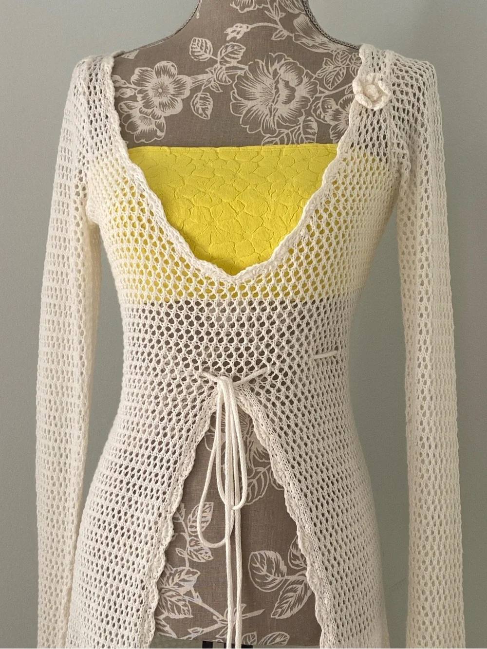 Frankies Bikinis Crochet Collette Cover Up Tunic Cream White XS